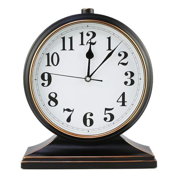 Aoibox Desk Clock Silent European Style Retro 10 in. Dial Easy to Read for Living Room and Bedroom, Black