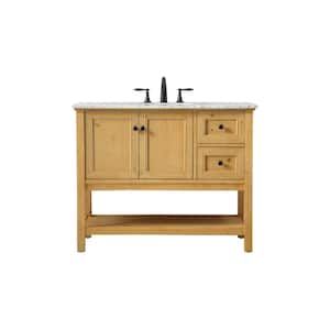 Simply Living 42 in. W x 22 in. D x 34 in. H Bath Vanity in Natural Wood with Carrara White Marble Top