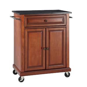 Rolling Cherry Kitchen Cart with Black Granite Top