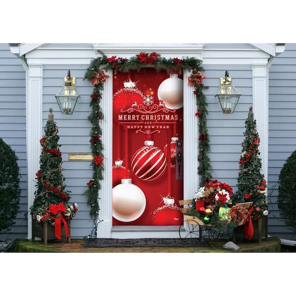 My Door Decor 36 in. x 80 in. Red and White Ornaments-Christmas ...