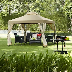 Outdoor 2-Tier 10 ft. x 10 ft. Brown Gazebo Canopy Shelter Awning Tent Patio Garden Screw-free structure