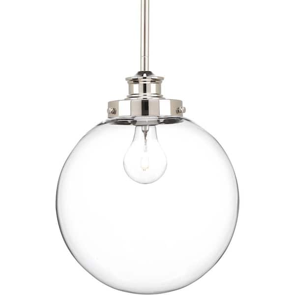 Penn Collection 9-3/4 in. 1-Light Polished Nickel Clear Glass Modern Farmhouse Kitchen Pendant Light