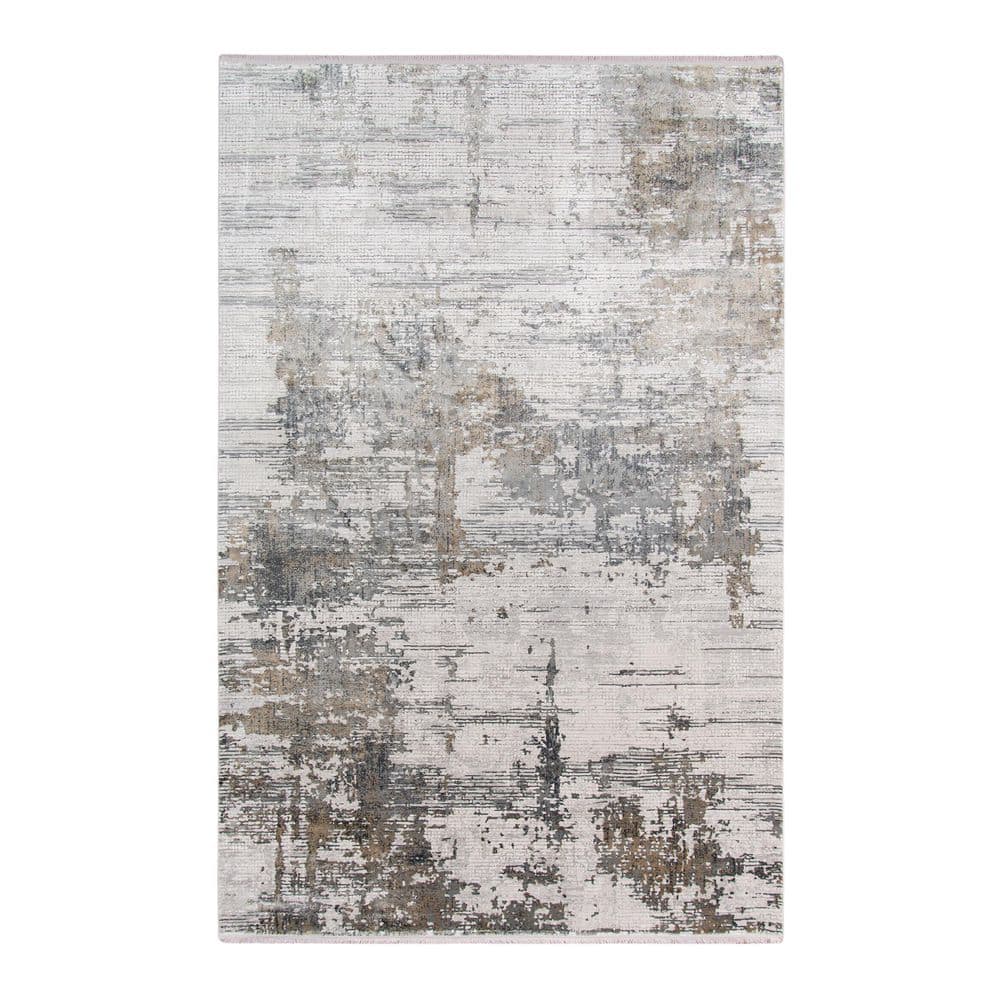 HomeRoots 5 ft. x 8 ft. Ivory Gray and Brown Abstract Area Rug with ...