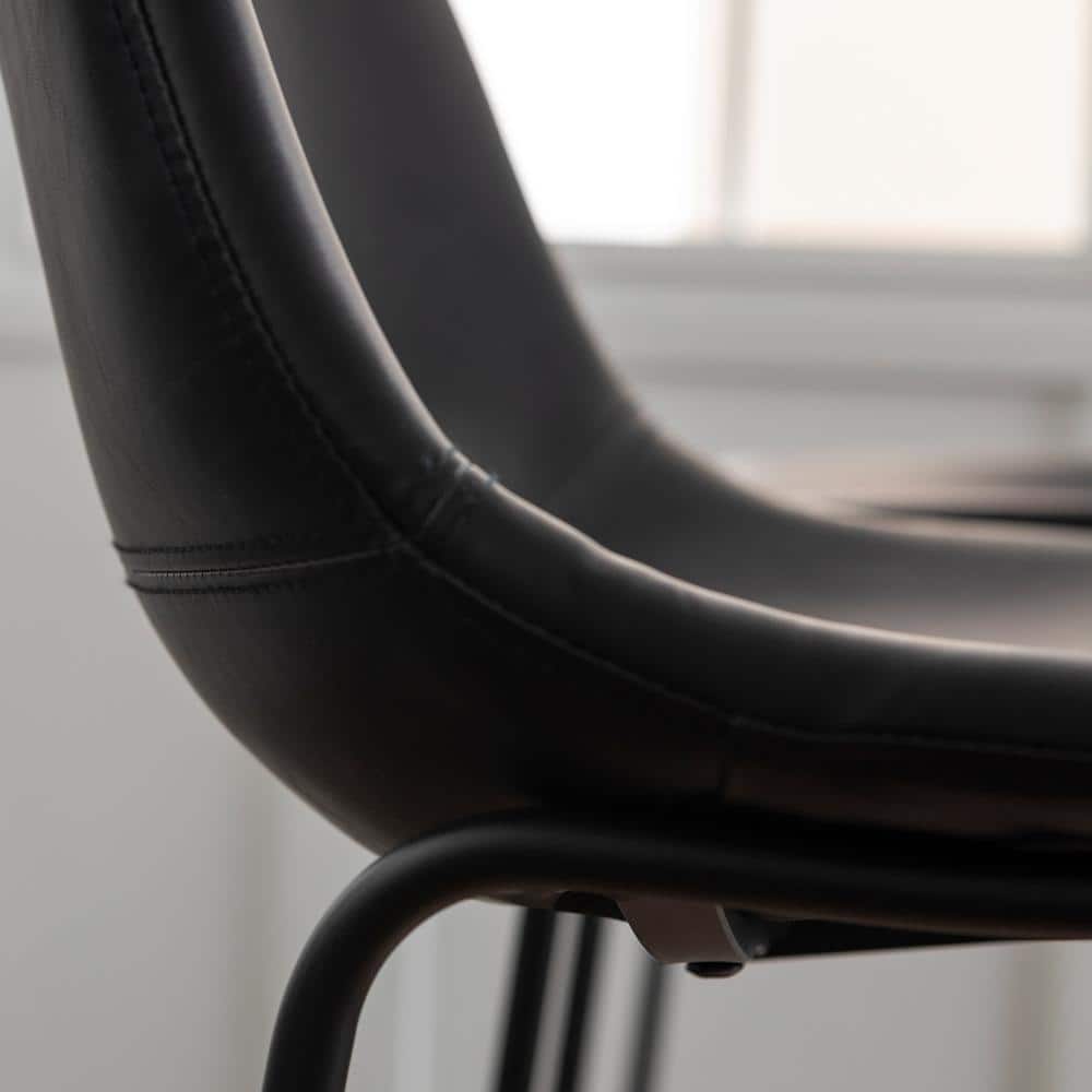 Modern Sleek Black Faux Leather Barstools with Powder-Coated Steel Legs