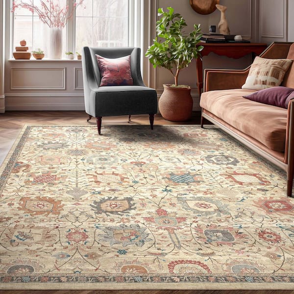 Apollo Serapi Vienna Medallon Vintage, Beige 3 ft. 3 in. x 5 ft. in. Area Rug