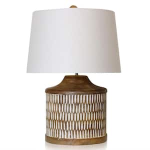 20 in. Natural, White Wash, White Table Lamp with White Cotton Shade