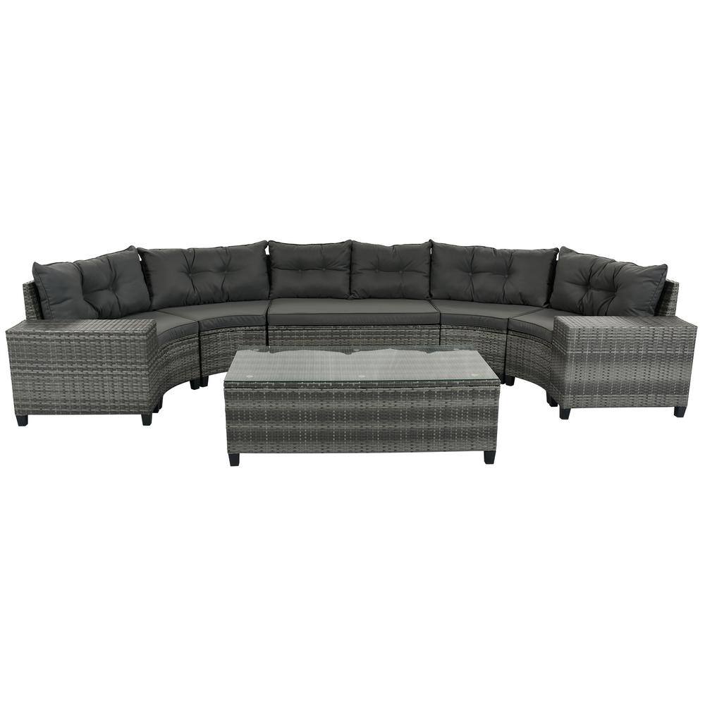 Gray 8-Piece Steel Frame Wicker Outdoor Sectional Sofa Set