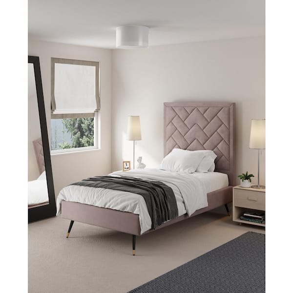 Manhattan Comfort Crosby Modern Pink Velvet Upholstered Wood Frame Twin Platform Bed