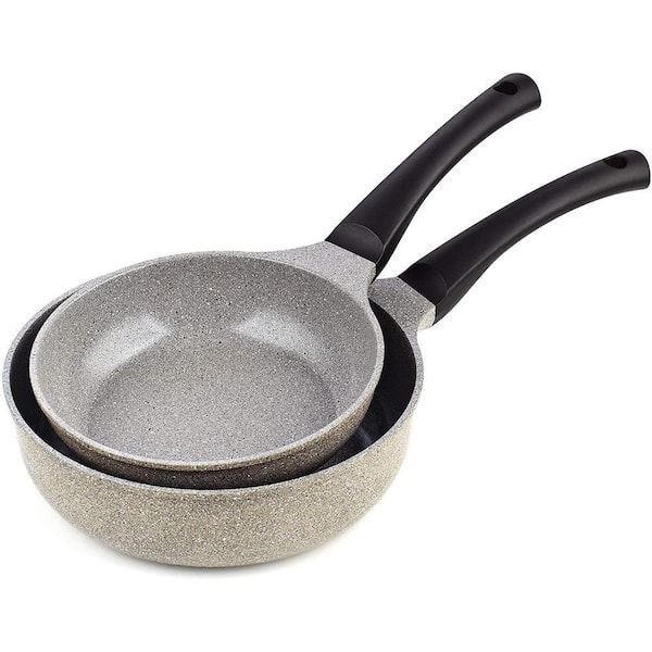 2-Piece Cast Aluminum Ceramic Nonstick Frying Pan Set in Marble