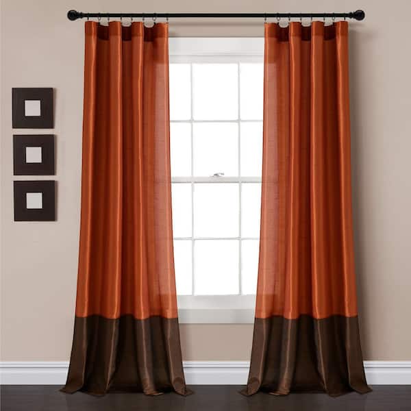 HOMEBOUTIQUE Milione Fiori Faux Silk Window Curtain Panels Brown/Rust 42 in. W x 84 Set