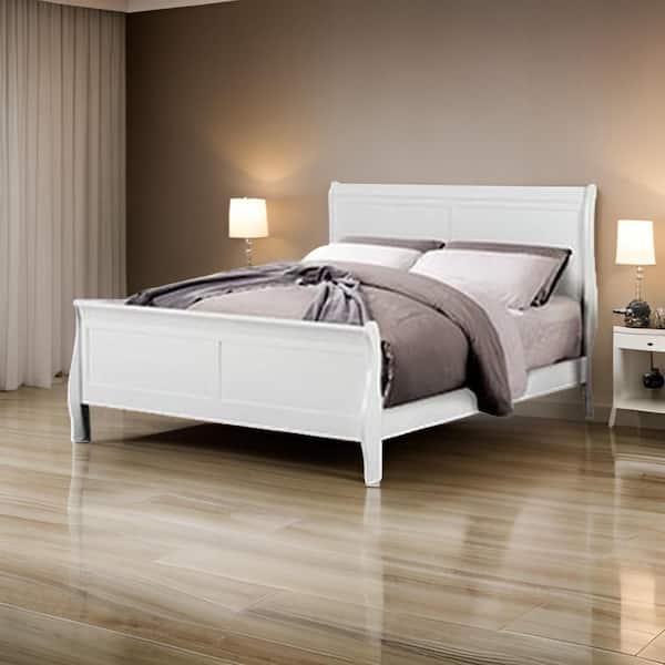 Benjara Ryla White Wood Frame Twin Size Panel Bed with Headboard