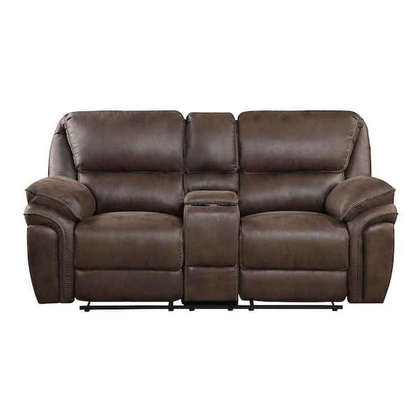 Arlo 79.5 in. W Brown Microfiber Manual Double Reclining Love Seat with Center Console