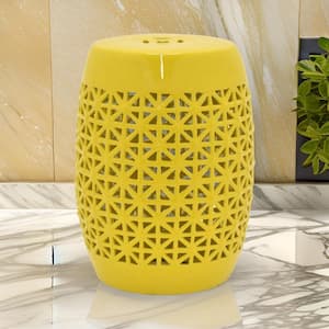 18 in. Yellow Round Tile Ceramic Plant Stand with 1-Tier