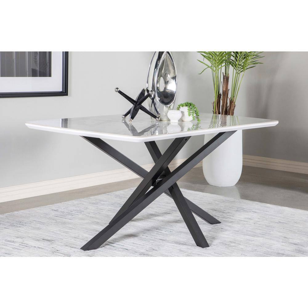 Contempo Chic Black & White Marble Ceramic 63" Dining Table