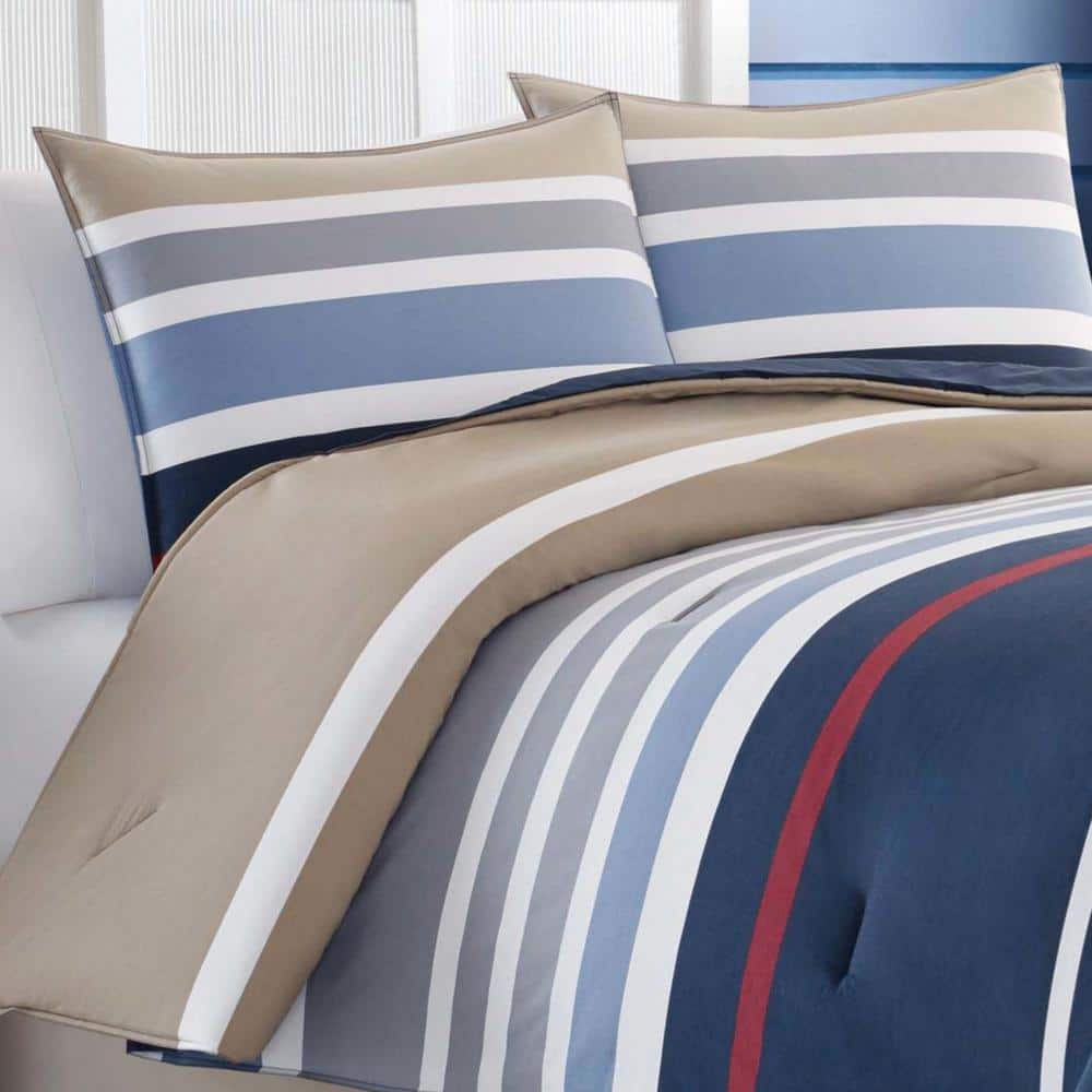 Navy and Khaki Cotton Full/Queen Duvet Cover Set