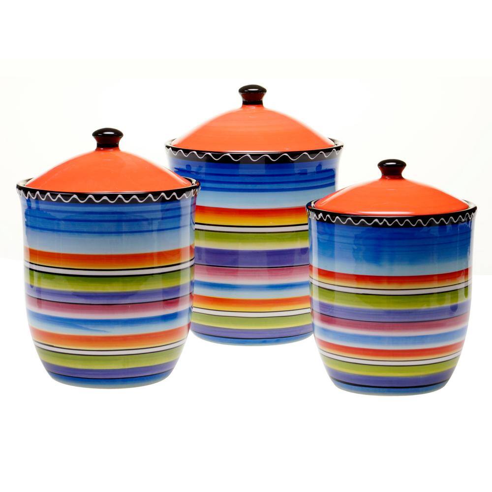 Colorful Striped Ceramic 3-Piece Canister Set