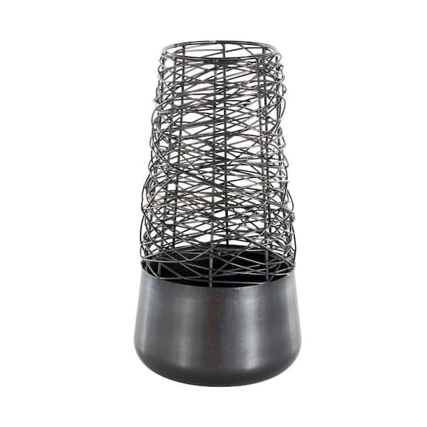 Litton Lane Black Intertwined Wire Metal Abstract Decorative Vase with Solid Matte Base