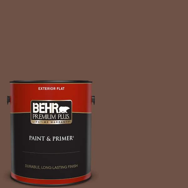 BEHR PREMIUM PLUS 1 gal. #PMD-108 Double Chocolate Flat Exterior Paint & Primer
