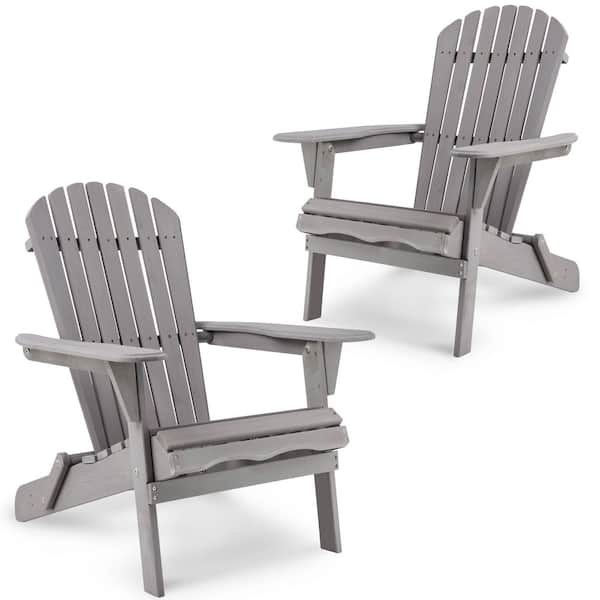 Classic Gray Folding Wood Adirondack Chair for Garden, Lawn, Backyard (2-Pack)