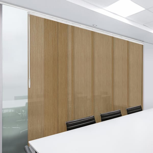 EMOH Wood 110 in.- 153 in. W x 116 in. L Adjustable 7-Panel White Single Rail Panel Track with 23.5 in. Slates
