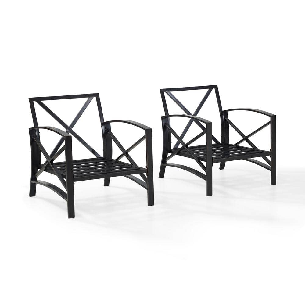 Kaplan Outdoor Steel Chairs with Oatmeal Cushions, 2-Piece Set
