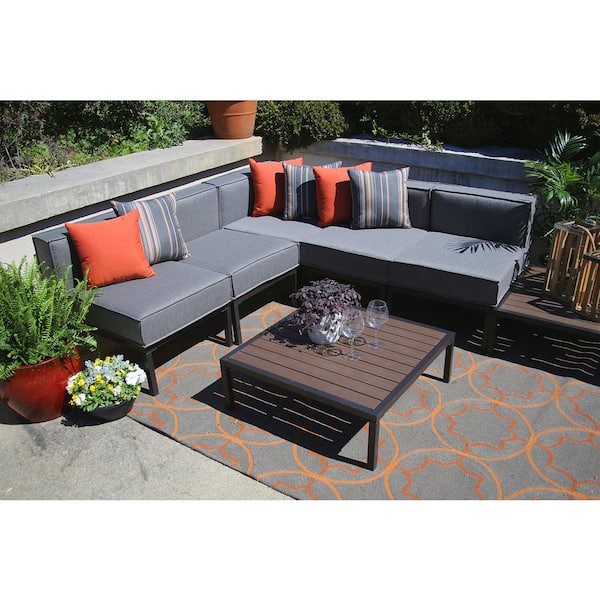 AE Outdoor Tribecca 7-Piece All-Weather Wicker Outdoor Sectional with Sunbrella Gray Cushions