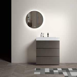 Aaby 30 in. W x 18 in. D x 37 in. H Bath Vanity Cabinet in Gray with White Stone Resin Top and Sink