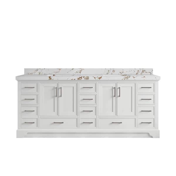 Willow Collections Charlotte 84 in. Double Sink Freestanding White Bath Vanity with Viola Brown Qt. Top Unassembled