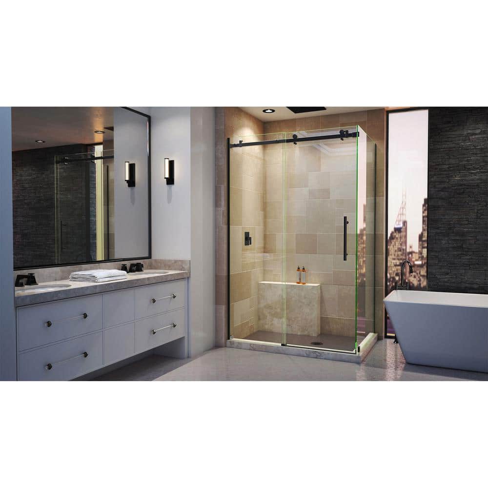 Enigma Air 76" Frameless Sliding Shower Door in Matte Black