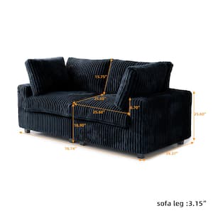 78.74 in. W Squre Arm Soft Faux Rabbit Fur Velvet Modular Sectional Sofa in Black