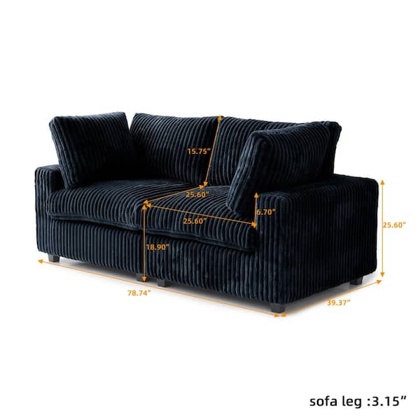 78 in. Square Arm Faux Rabbit Fur Velvet 2-Piece Oversized Loveseat Modular Sectional Sofa with Washable Covers in Black
