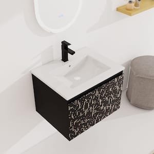 24 in. W. x 18.3 in. D x 17.3 in. H Single Sink Floating Bath Vanity in Brown with White Ceramic Top and Cabinet