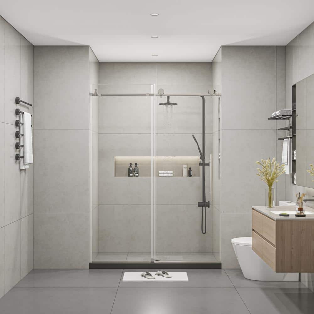 Frameless 60" x 76" Clear Glass Shower Door with Brushed Nickel Finish