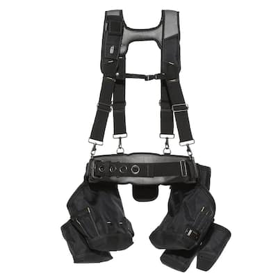 Professional Carpenter's 2 Pouch Tool Storage Suspension Rig with LoadBear Suspenders in Black