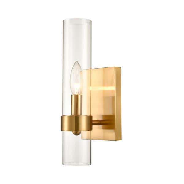CLAXY 10.24 in. 2-Light Antique Brass Modern Wall Sconce with Standard Shade