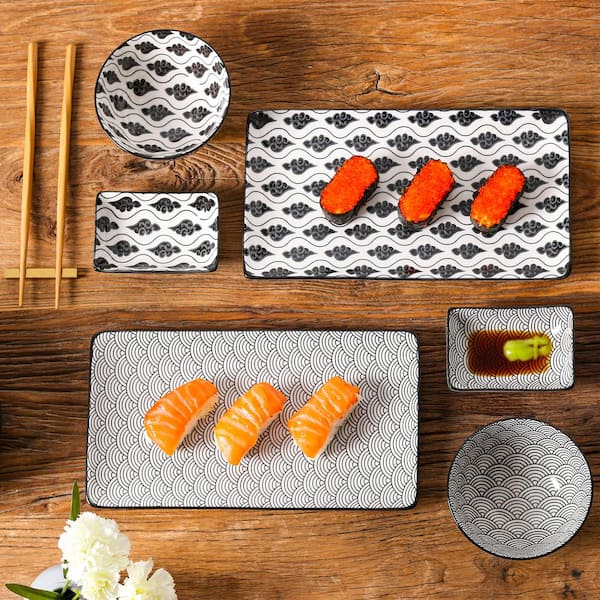 Vancasso Haruka Set di piatti per Sushi in porcellana in stile giapponese  con 2 * piatti per Sushi, piatti per immersione, confezione regalo per