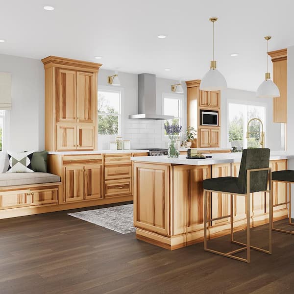 Hampton 30 in. W x 15 in. D x 24 in. H Assembled Wall Bridge Kitchen Cabinet in Natural Hickory with Shelf