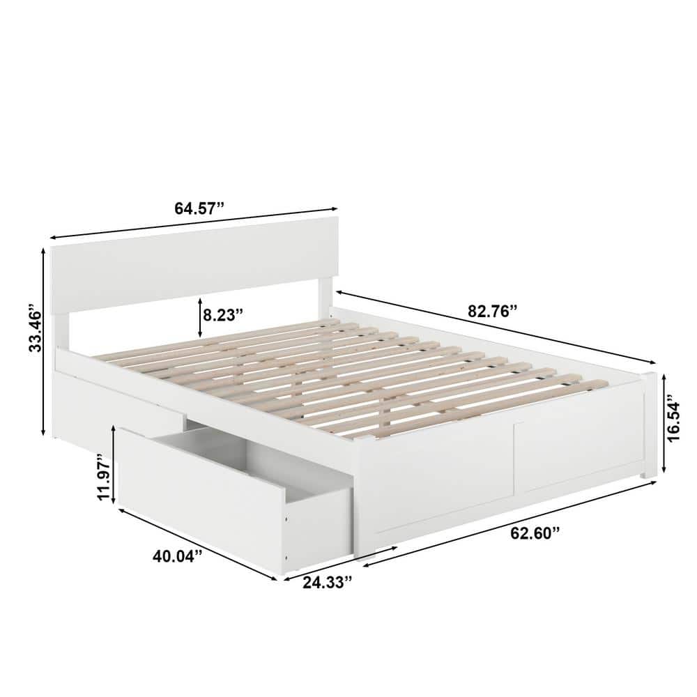 Orlando Queen White Eco-Friendly Hardwood Bed with Storage Drawers