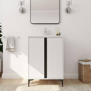 24 in. Single Sink Freestanding Bath Vanity with White Ceramic Top in White