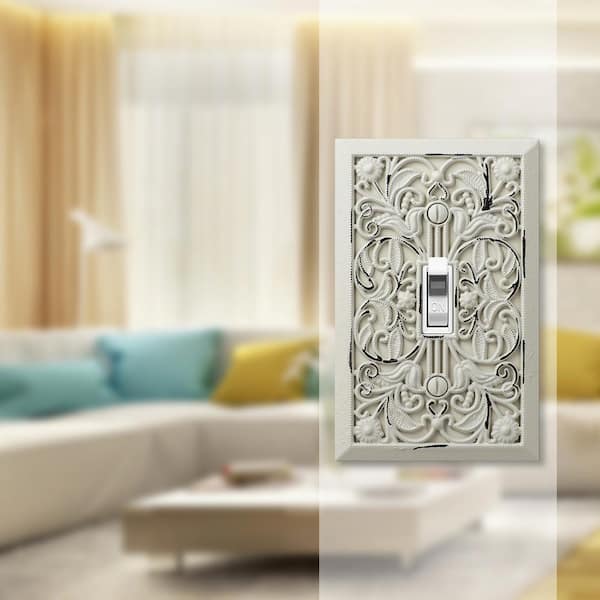 Filigree 1 Gang Toggle Metal Wall Plate - Antique White