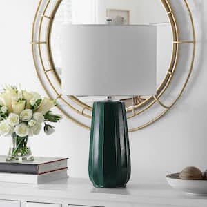 Yani 24.5 in. Dark Green Table Lamp with White Shade