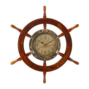 Gold Wood Ship wheel Sail Boat Analog Wall Clock