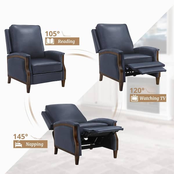 LUE BONA Aola Navy Genuine Leather Recliner Chair Arm Chair with