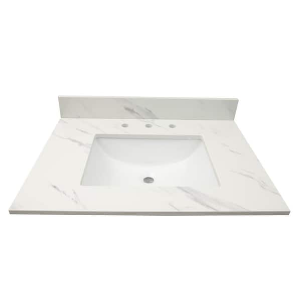 Lumina 37 in. W x 22 in. D Engineered Marble Vanity Top with White Rectangle Single Sink