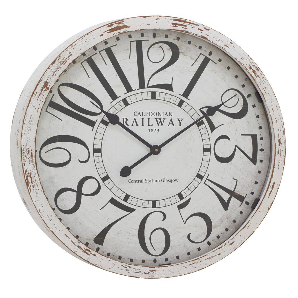 24" Distressed White Wooden Vintage Round Wall Clock