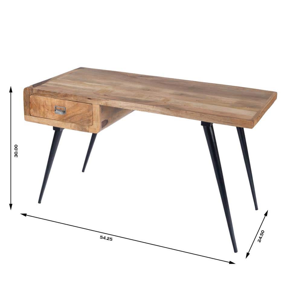 Black Mango Wood Desk with Storage Drawer