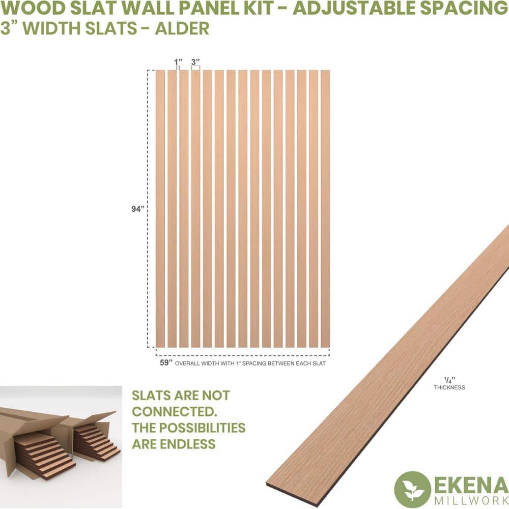 Alder Wood Adjustable Slat Wall Panel Kit, 94" Height