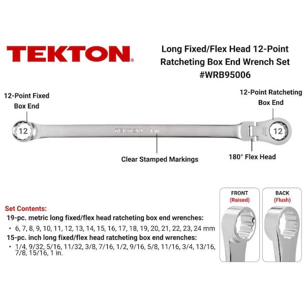 Long Fixed/Flex Head 12-Point Ratcheting Box End Wrench Set, 34-Piece (1/4-1 in. 6-24 mm)
