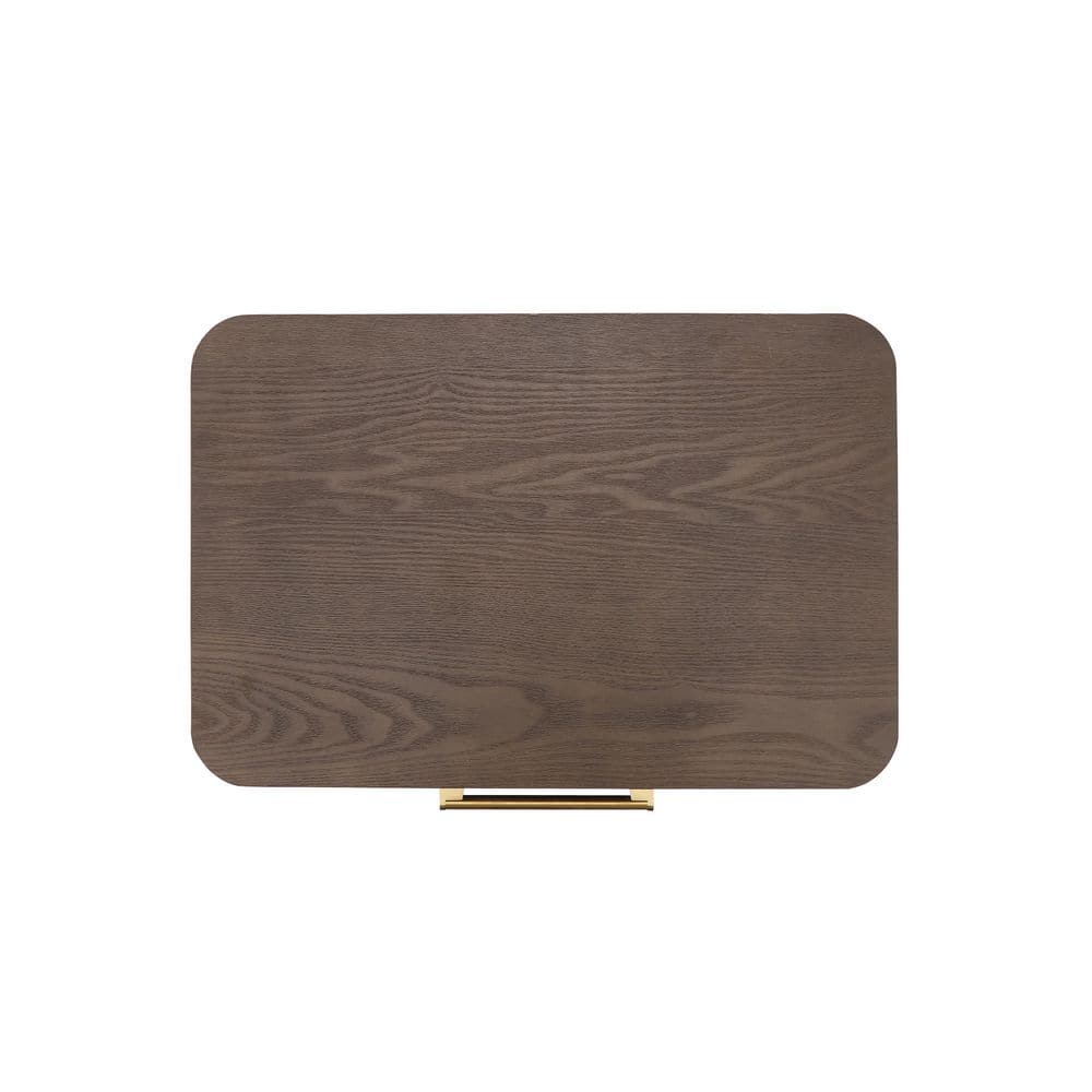 Faye Modern Brown 2-Drawer 23.62 in. W Nightstand with Brushed Gold Handles, Rounded Corners - thumbnail 4