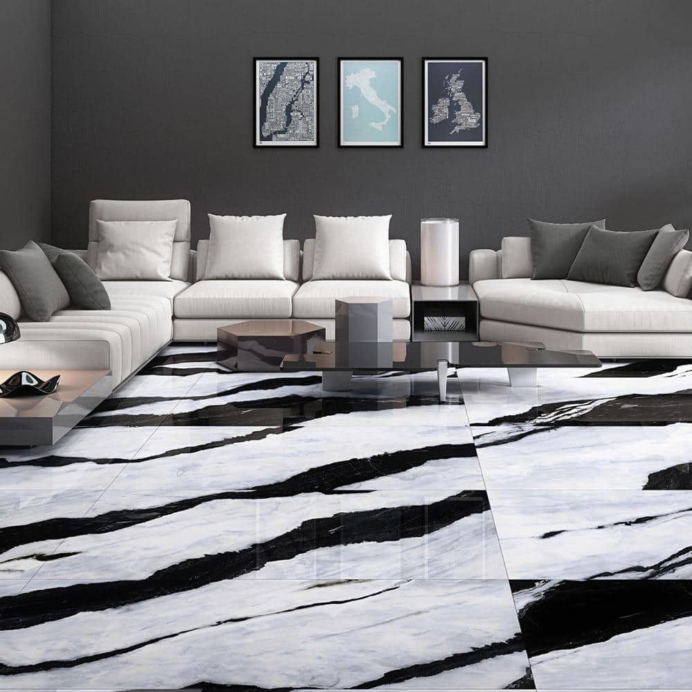 Panda White Large Polished Porcelain Rectangular Tile